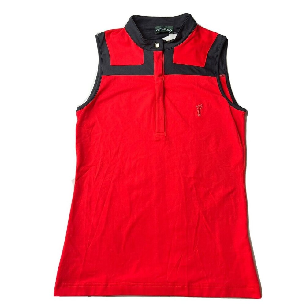 GOLFINO Golf Polo Shirt Glacier Club Womens Red Black Sleeveless Lycra Shirt XS